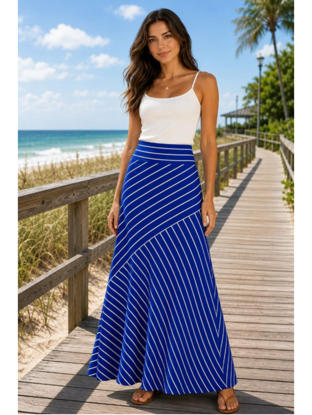Women's DESIGN HISTORY Blue White Striped Maxi Skirt M